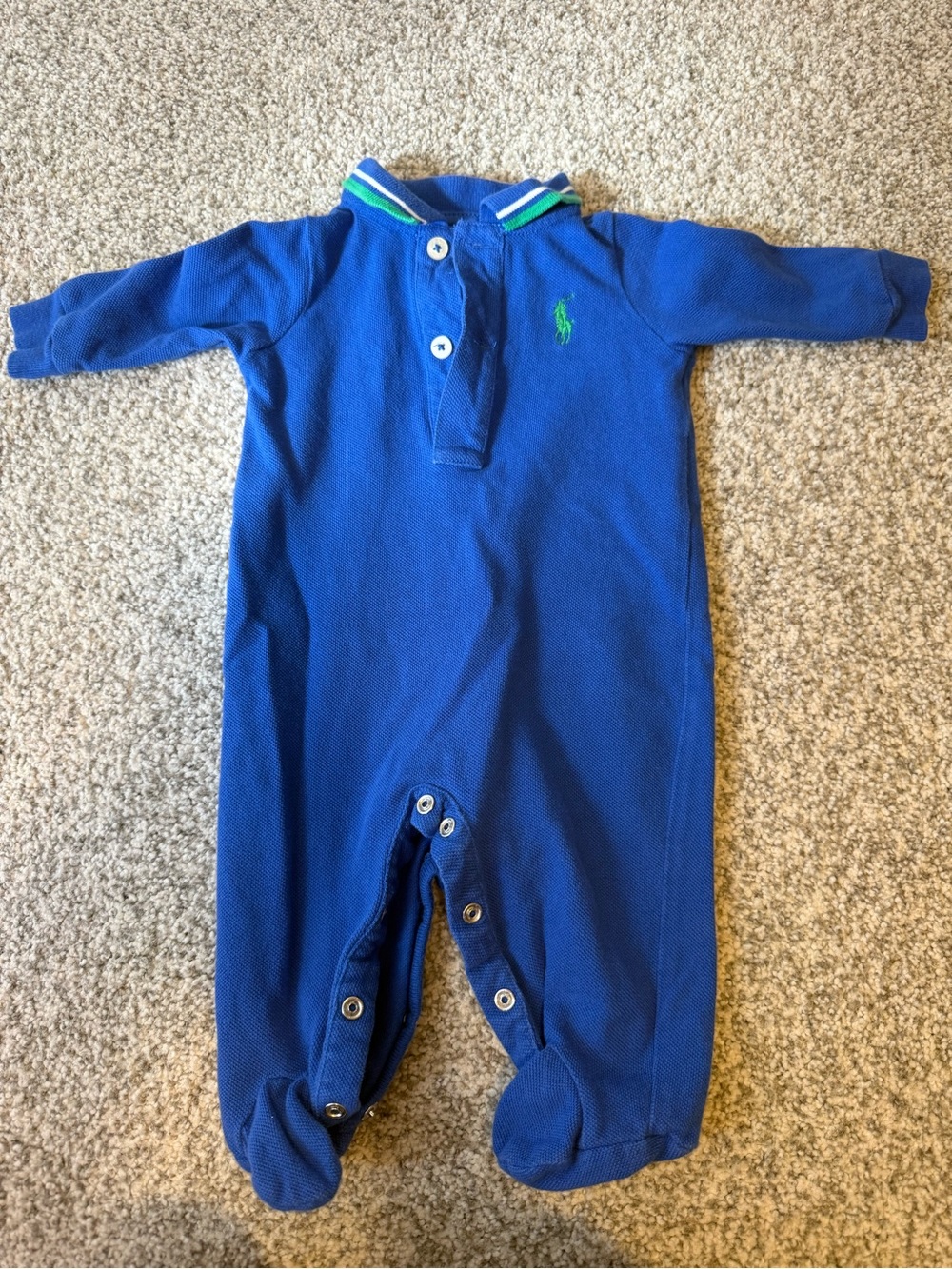 Ralph Lauren Royal Blue Polo-Style Footed One-Piece